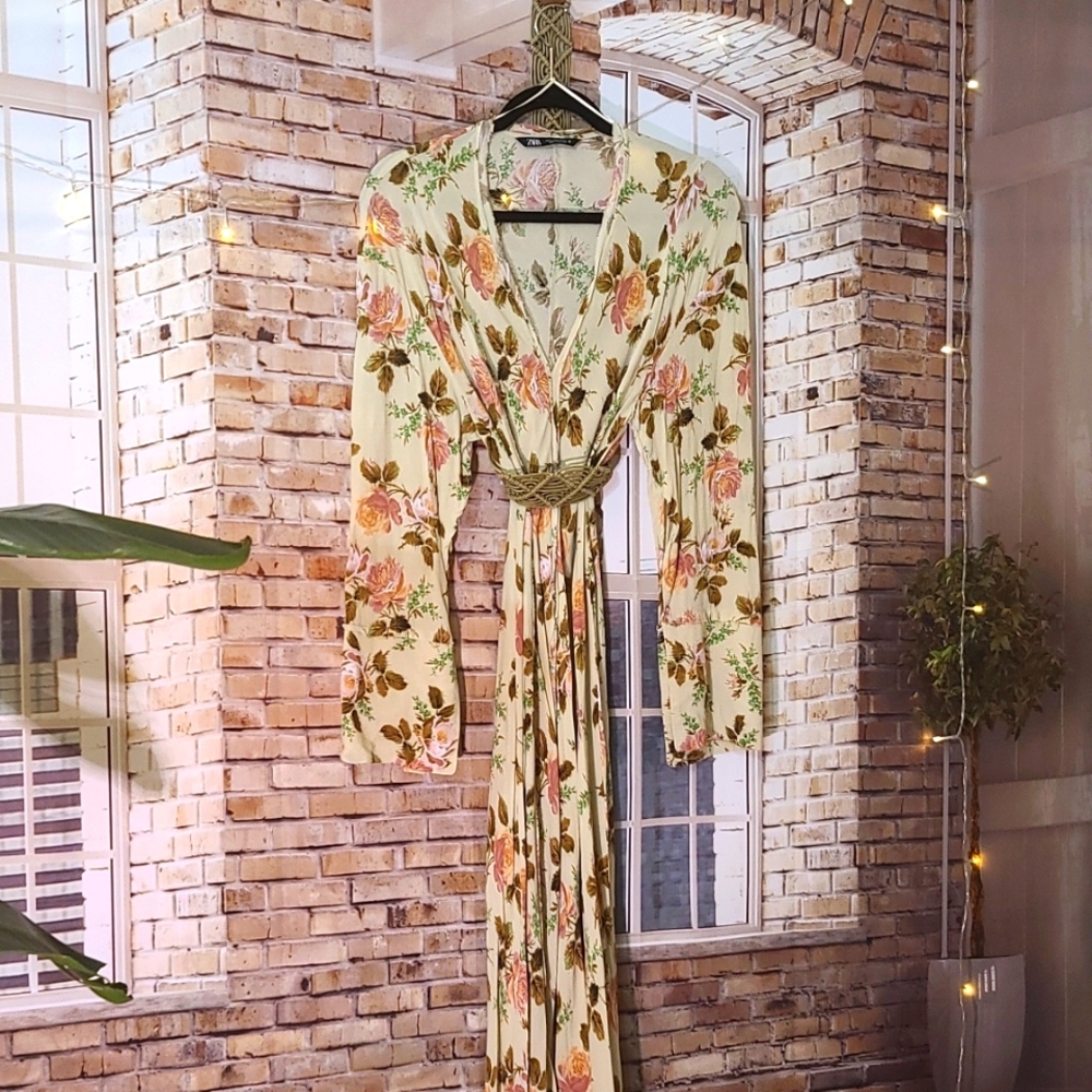 Zara Floral, long bell sleeved maxi dress